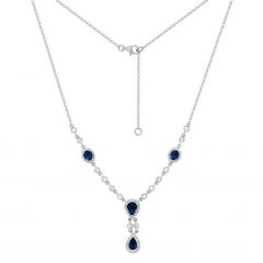 Royal Blue Sapphire Diamond 14 Karat White Gold Necklace for Her