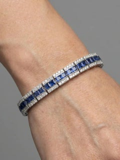 Royal Blue Sapphire & Diamond 14K White Gold Tennis Bracelet