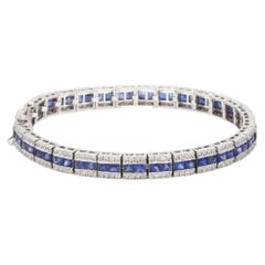 Royal Blue Sapphire & Diamond 14K White Gold Tennis Bracelet