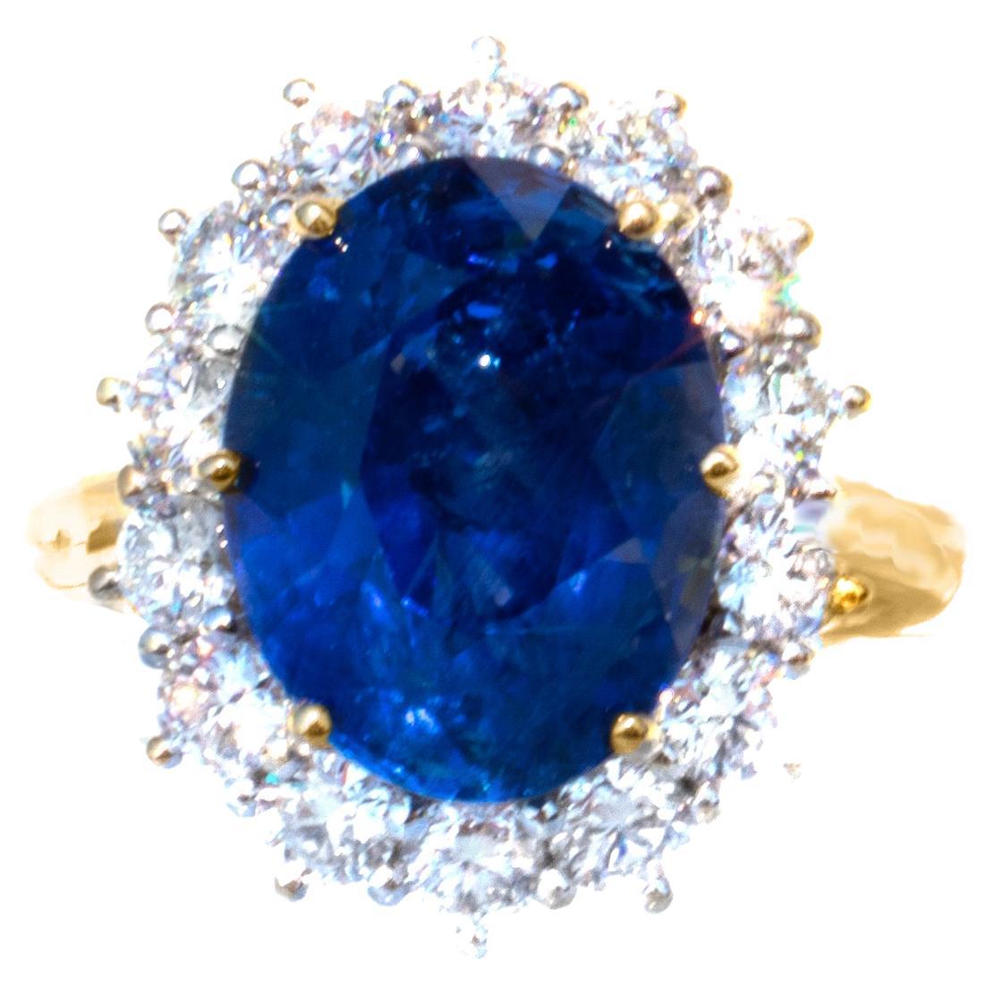 Royal Blue Sapphire & Diamond 18K Ring