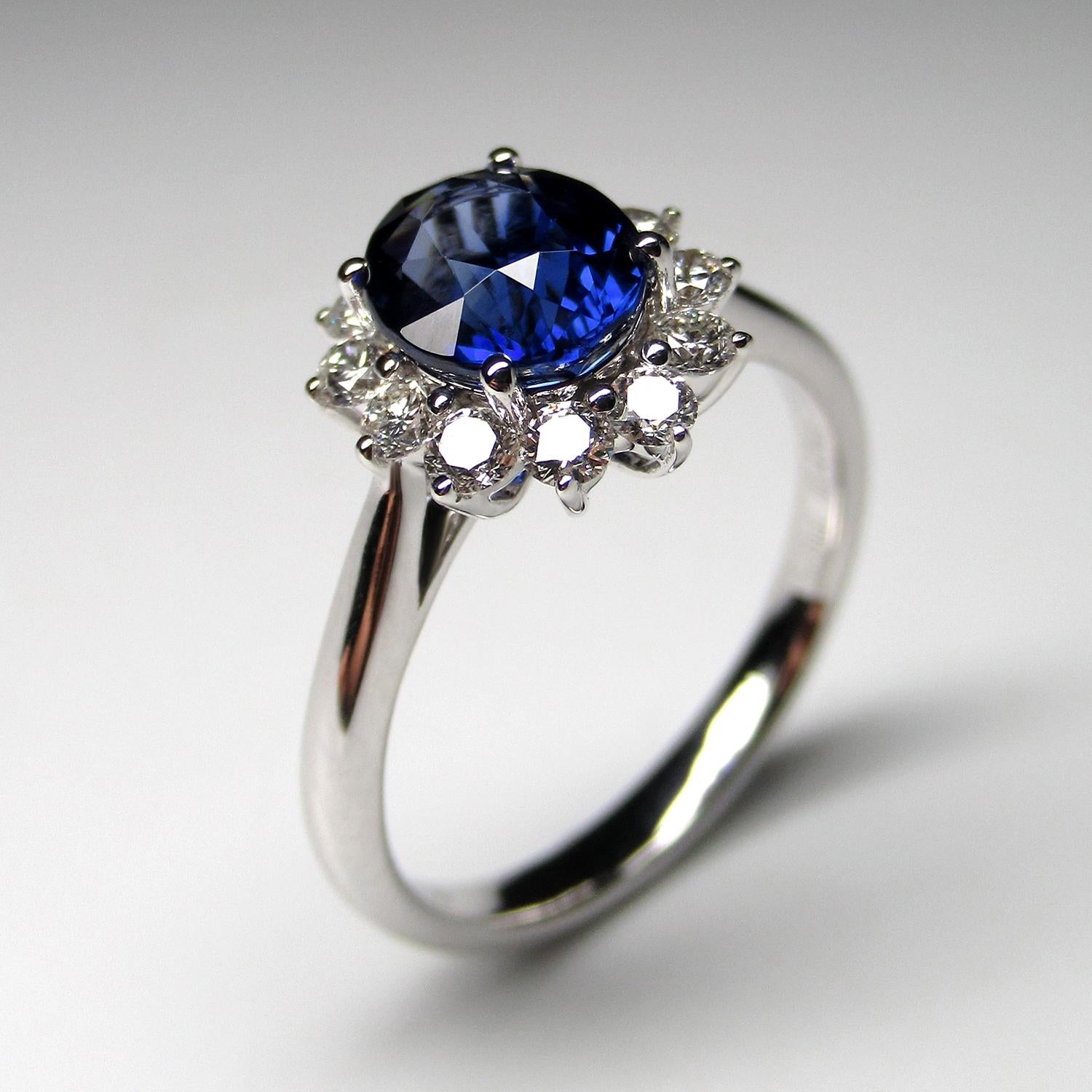 Oval Cut Royal Blue Sapphire Diamond Gold Promise Ring For Sale