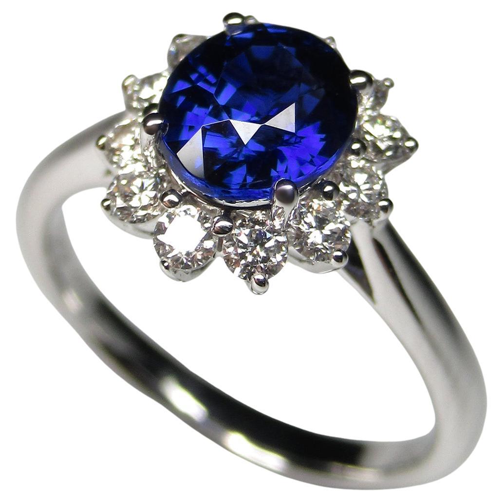 Bague promesse en or, saphir bleu royal et diamant en vente