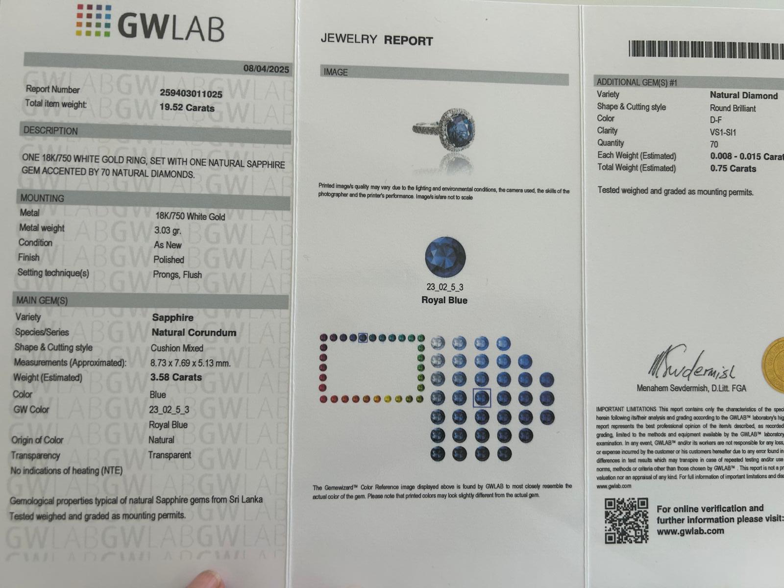 De las mujeres Anillo Halo de Zafiro Azul Real y Diamante en Oro Blanco de 18 K en venta