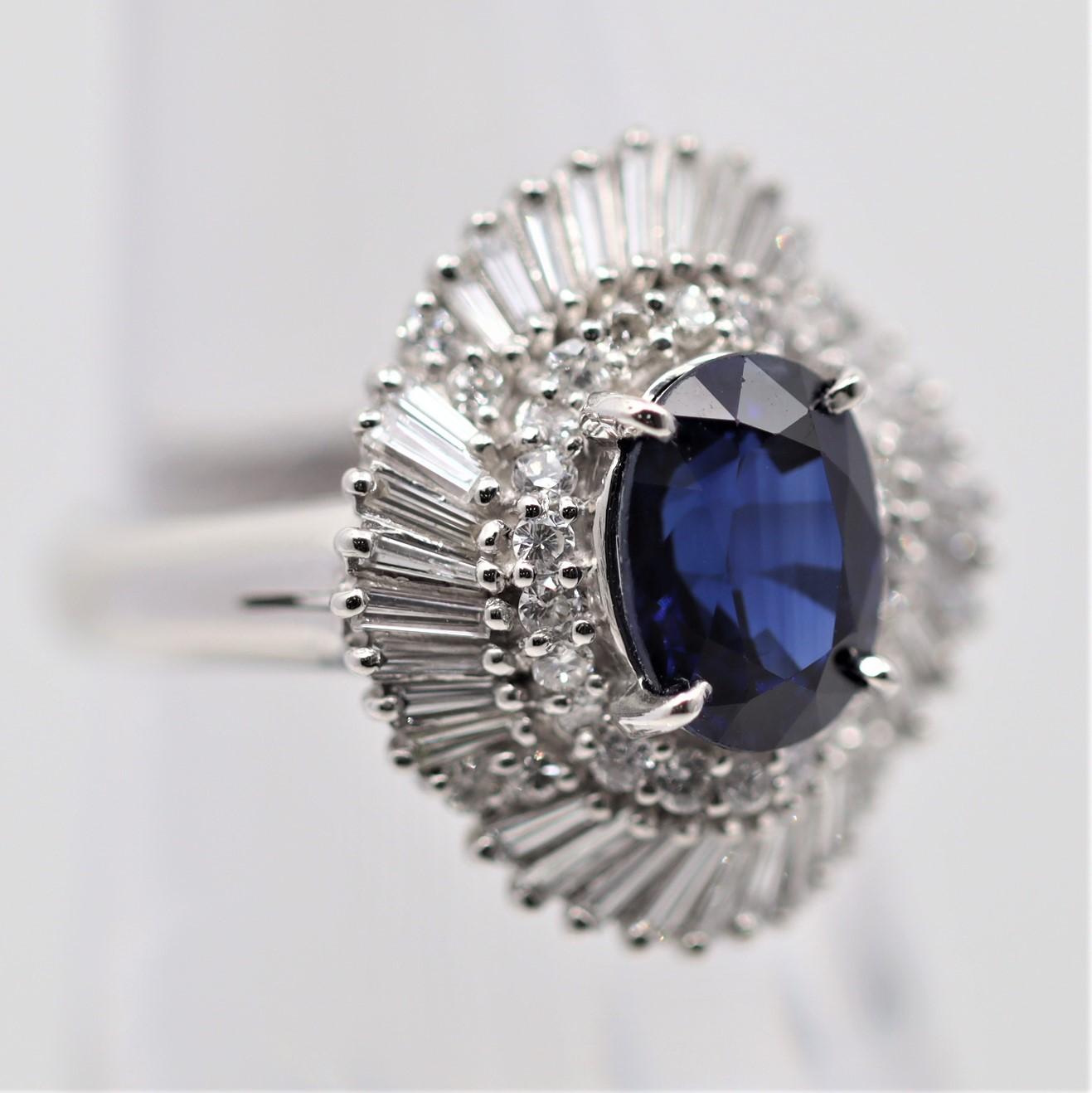 Mixed Cut Royal-Blue Sapphire Diamond Platinum Ballerina Ring For Sale