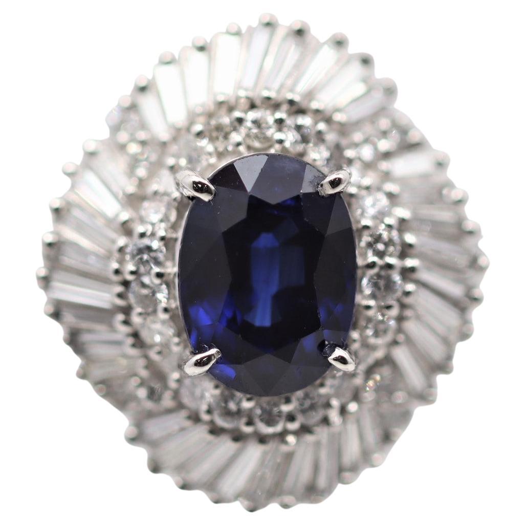 Royal-Blue Sapphire Diamond Platinum Ballerina Ring For Sale