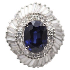Royal-Blue Sapphire Diamond Platinum Ballerina Ring