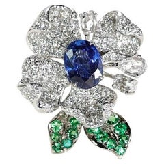 Royal Blue Sapphire Diamond Platinum Floral Ring
