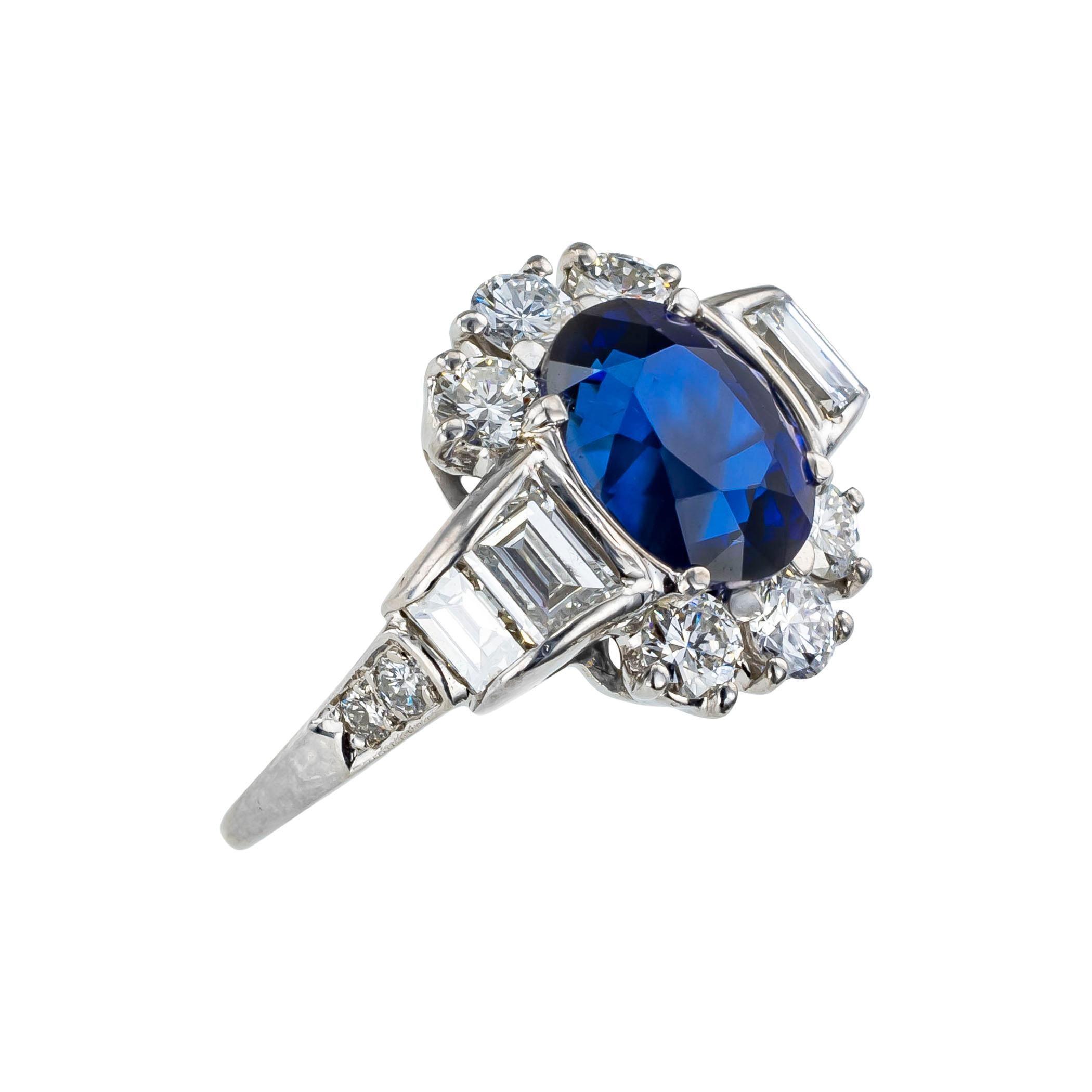 Modern Royal Blue Sapphire Diamond Platinum Ring