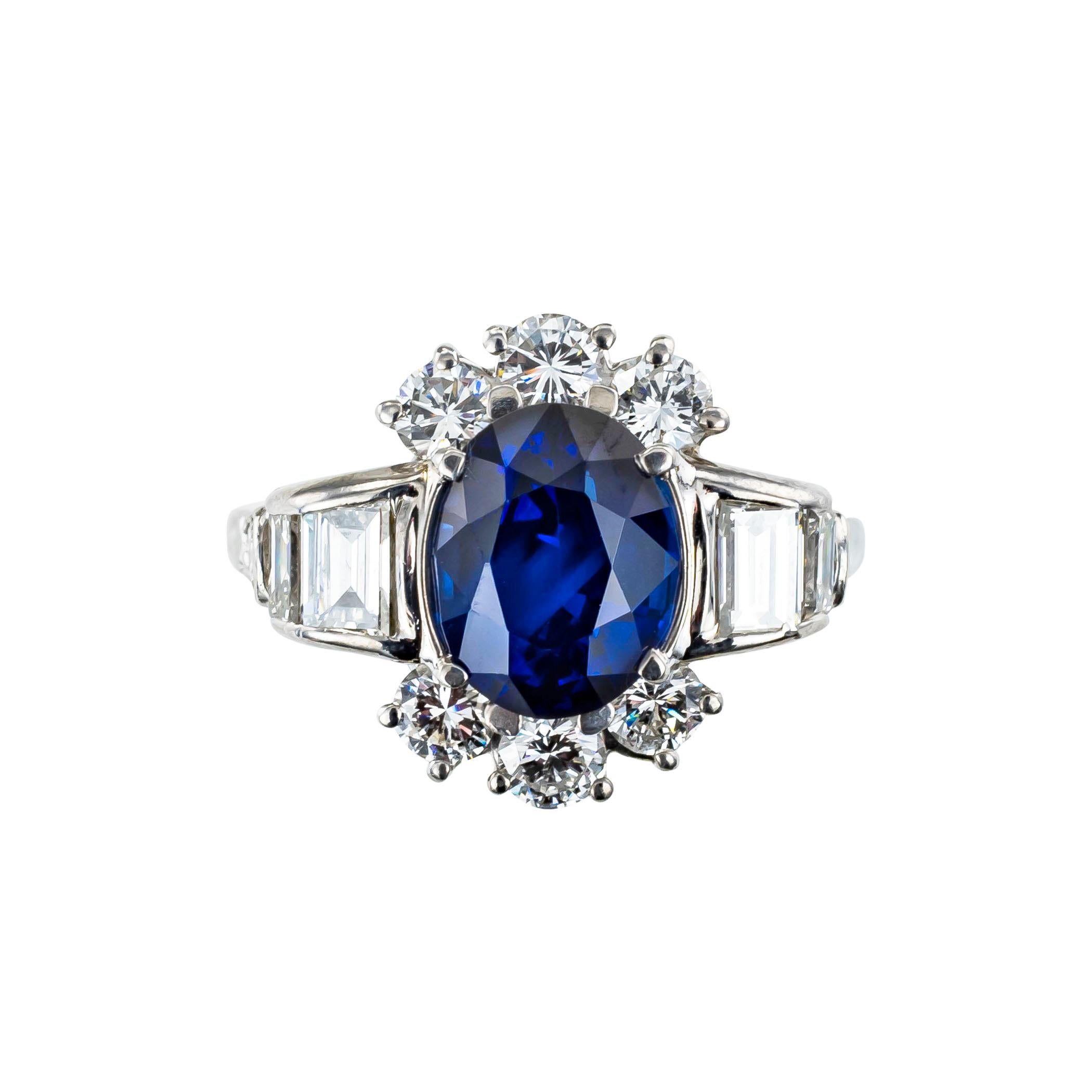 Oval Cut Royal Blue Sapphire Diamond Platinum Ring