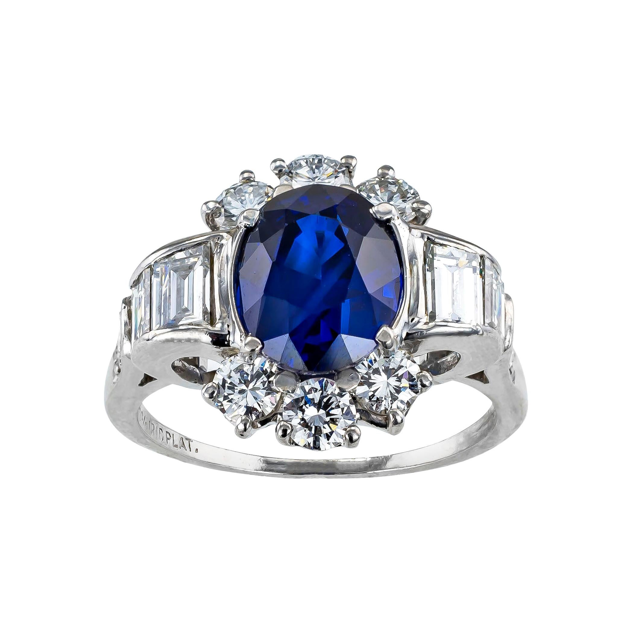 Royal Blue Sapphire Diamond Platinum Ring