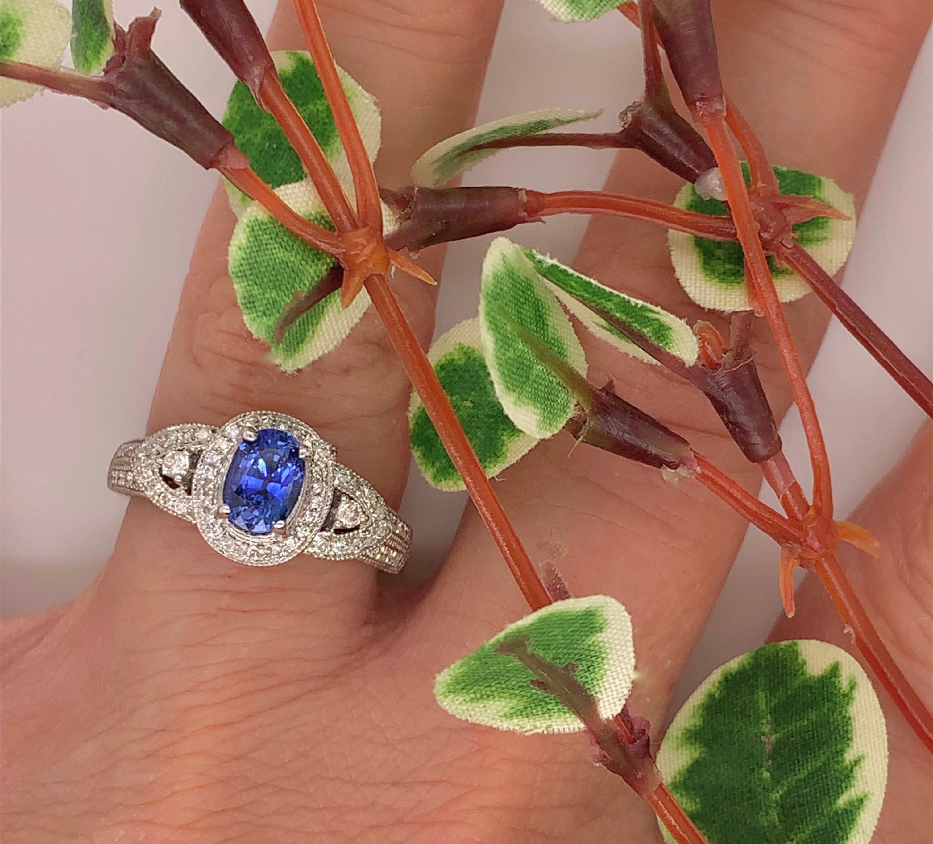 Oval Cut Royal Blue Sapphire Diamond Ring