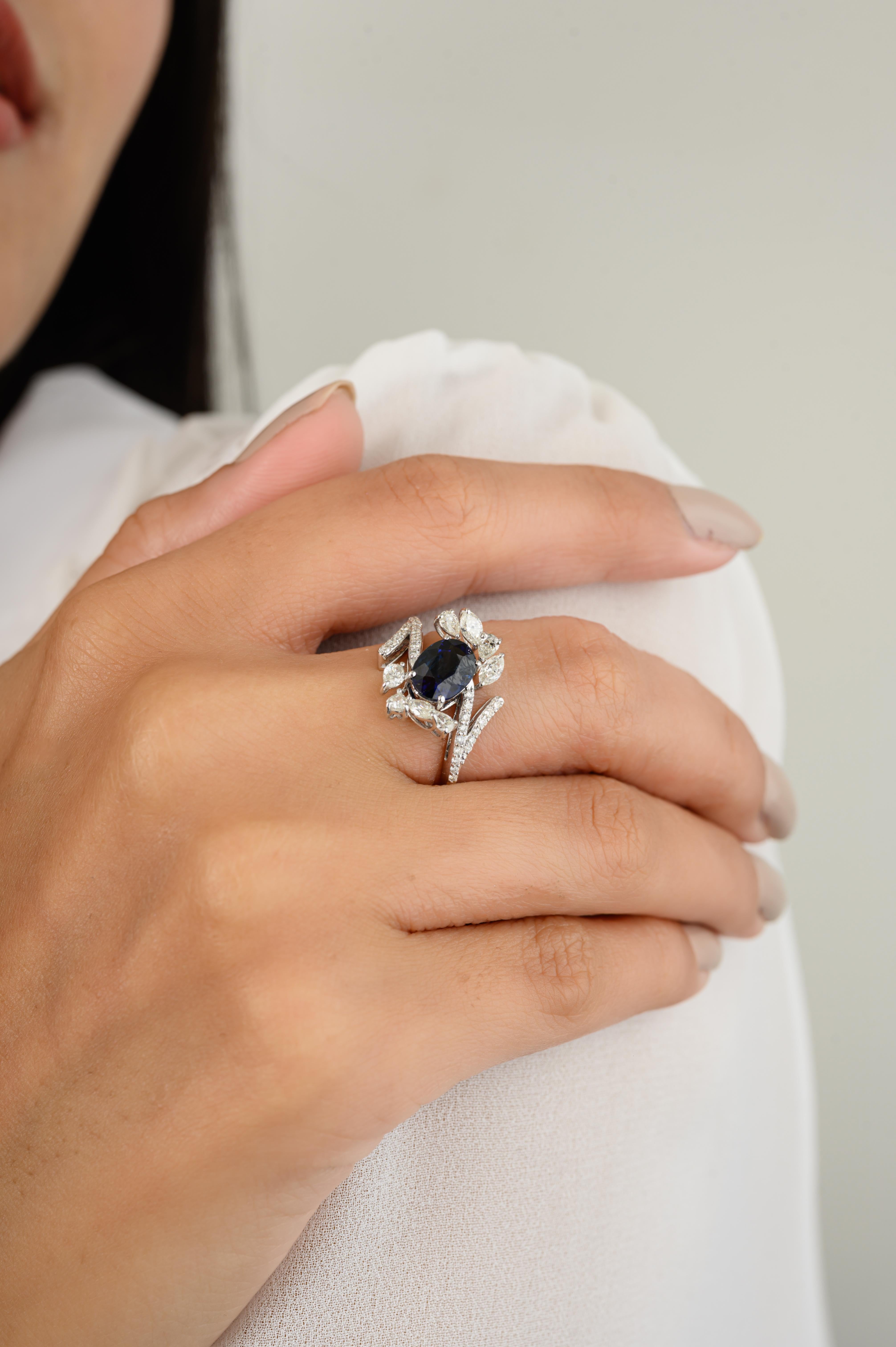 For Sale:  Royal Blue Sapphire Diamond Wedding Ring for Women in 18k Solid White Gold 2