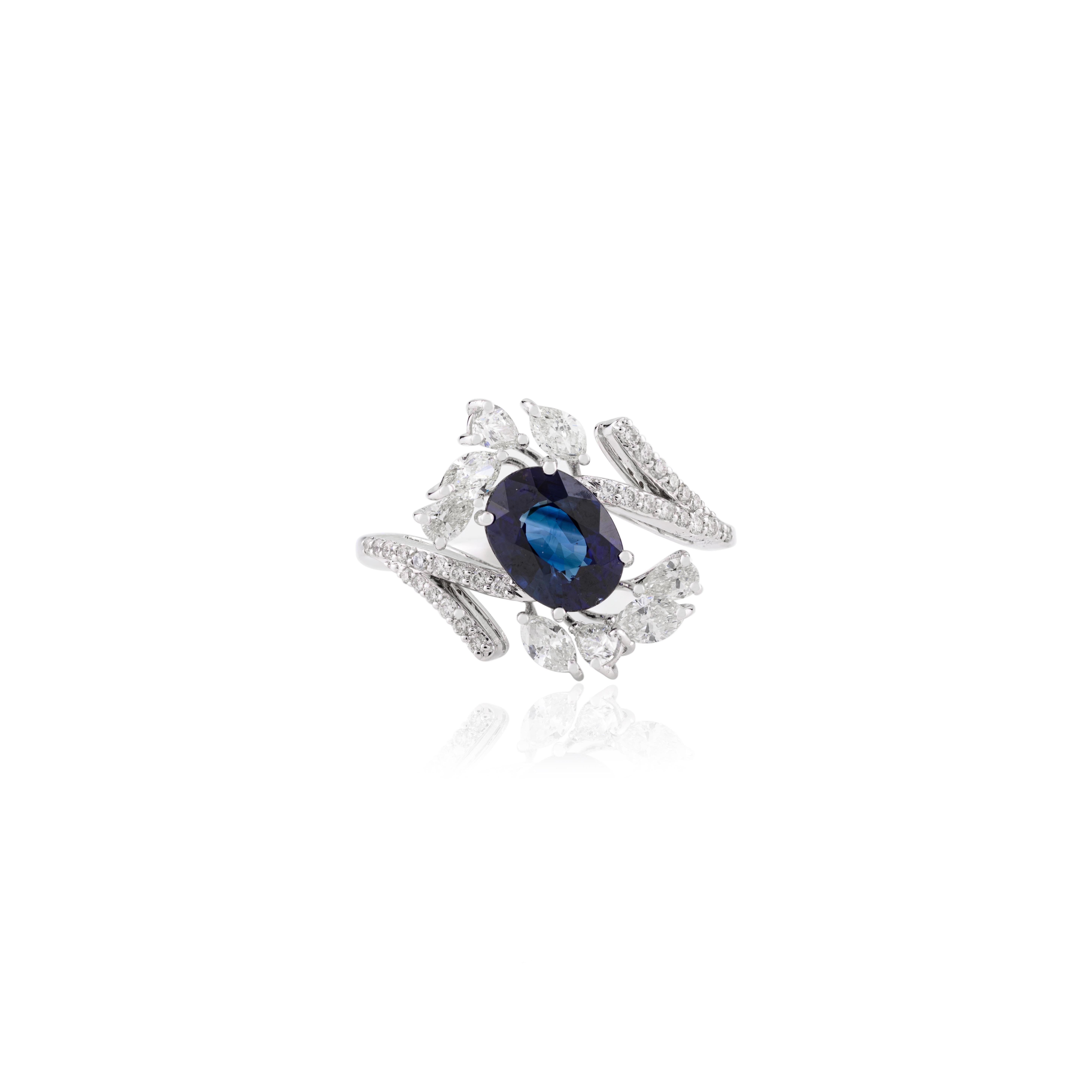 For Sale:  Royal Blue Sapphire Diamond Wedding Ring for Women in 18k Solid White Gold 3