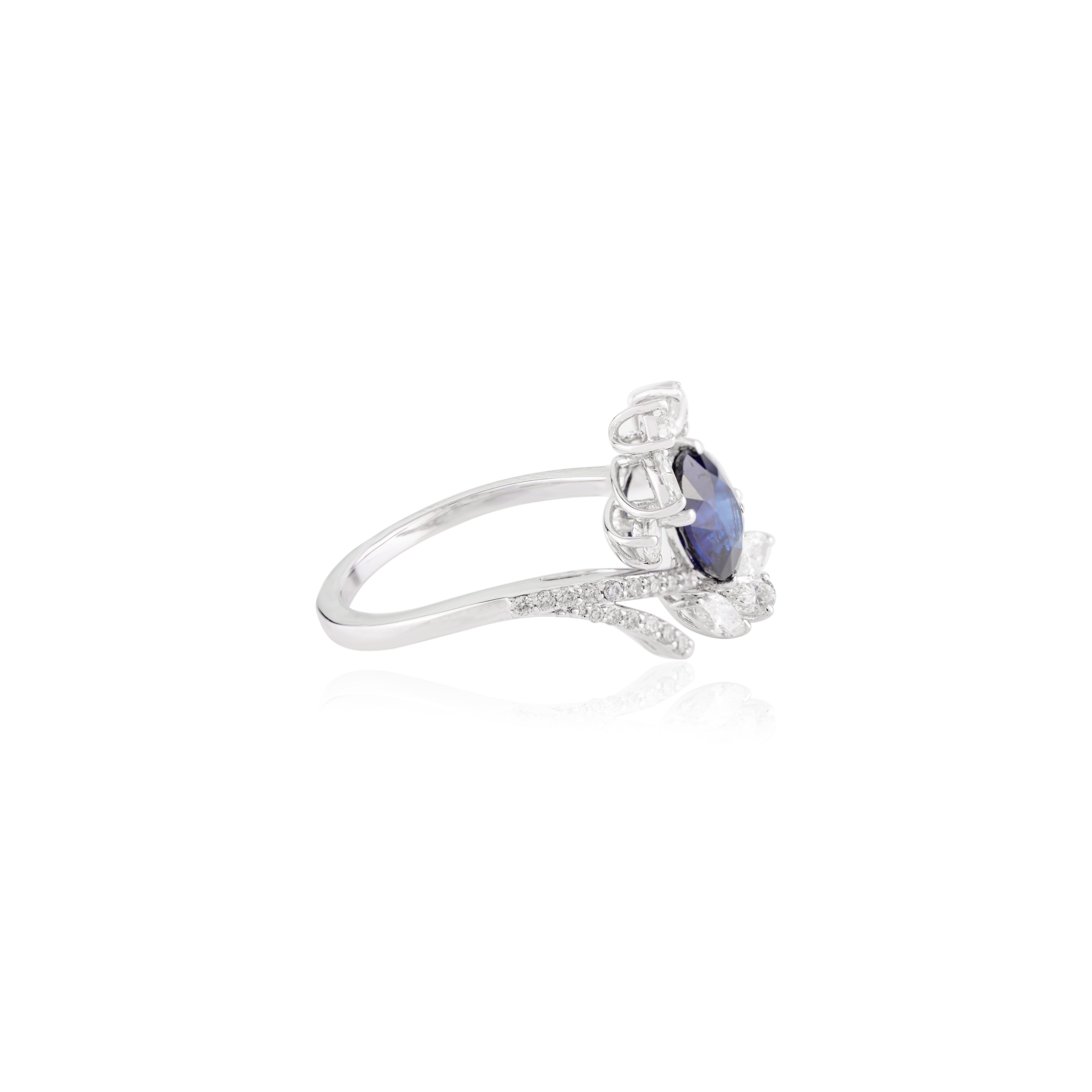 For Sale:  Royal Blue Sapphire Diamond Wedding Ring for Women in 18k Solid White Gold 5