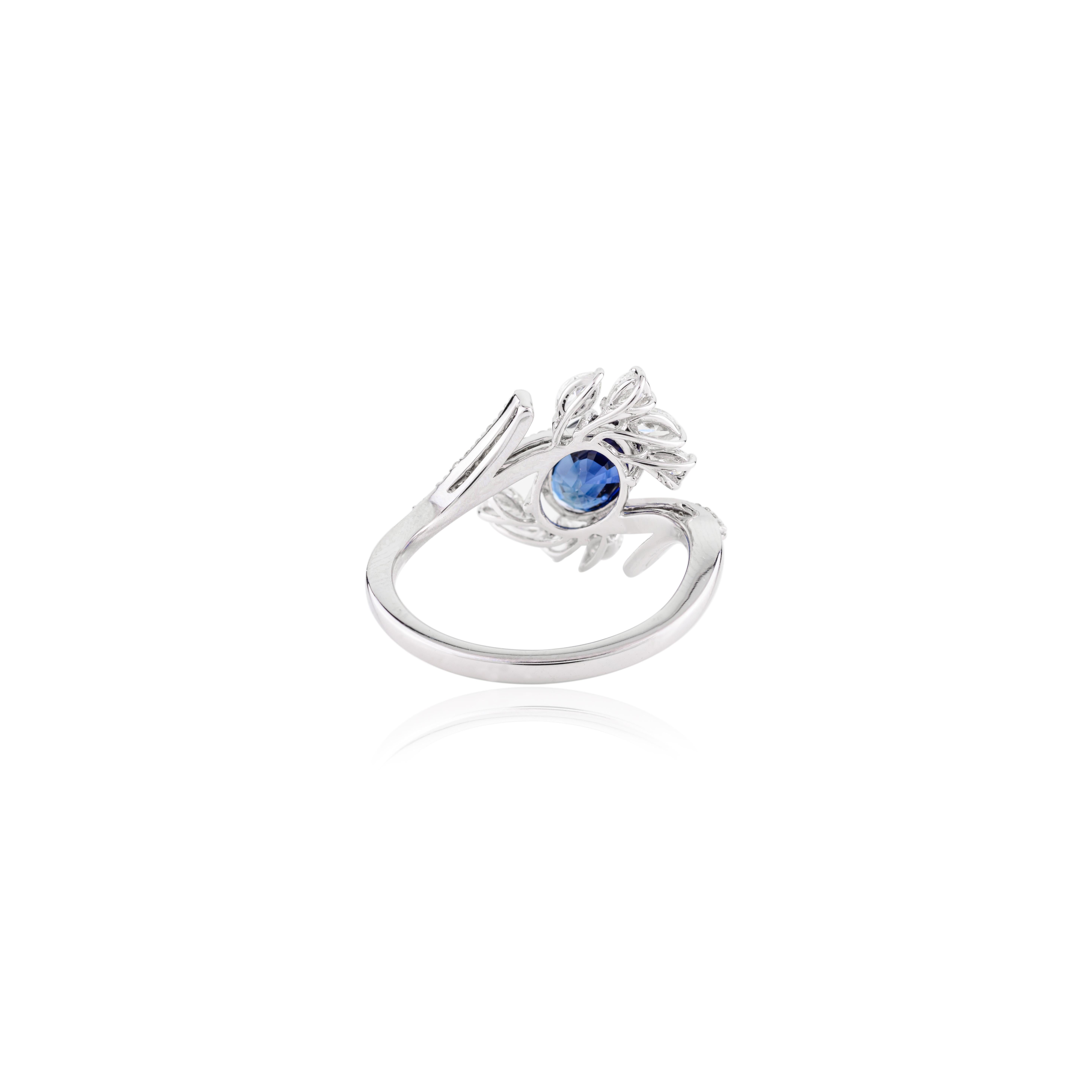 For Sale:  Royal Blue Sapphire Diamond Wedding Ring for Women in 18k Solid White Gold 7