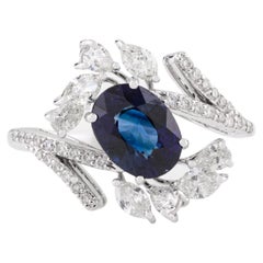 Royal Blue Sapphire Diamond Wedding Ring for Women in 18k Solid White Gold