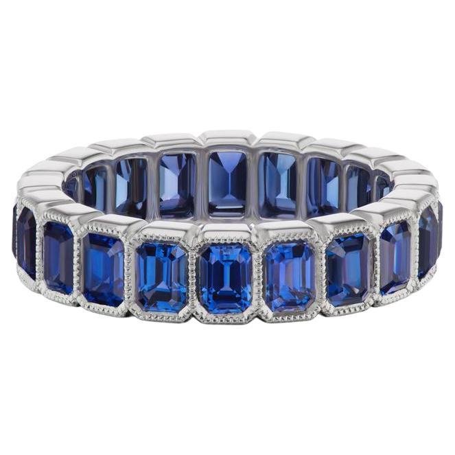 18k White Gold 5.84ct Royal Blue Sapphire Eternity Band For Sale