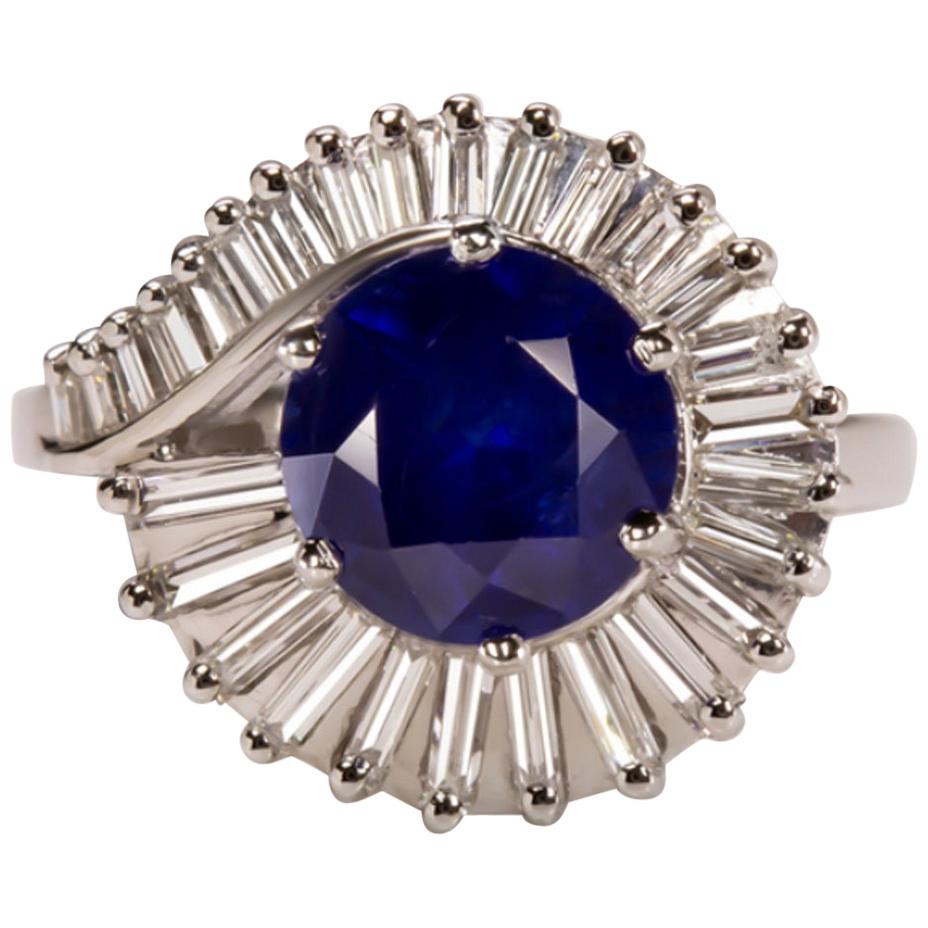 Royal Blue Sapphire G-H VS Diamond Cocktail Ring Platinum