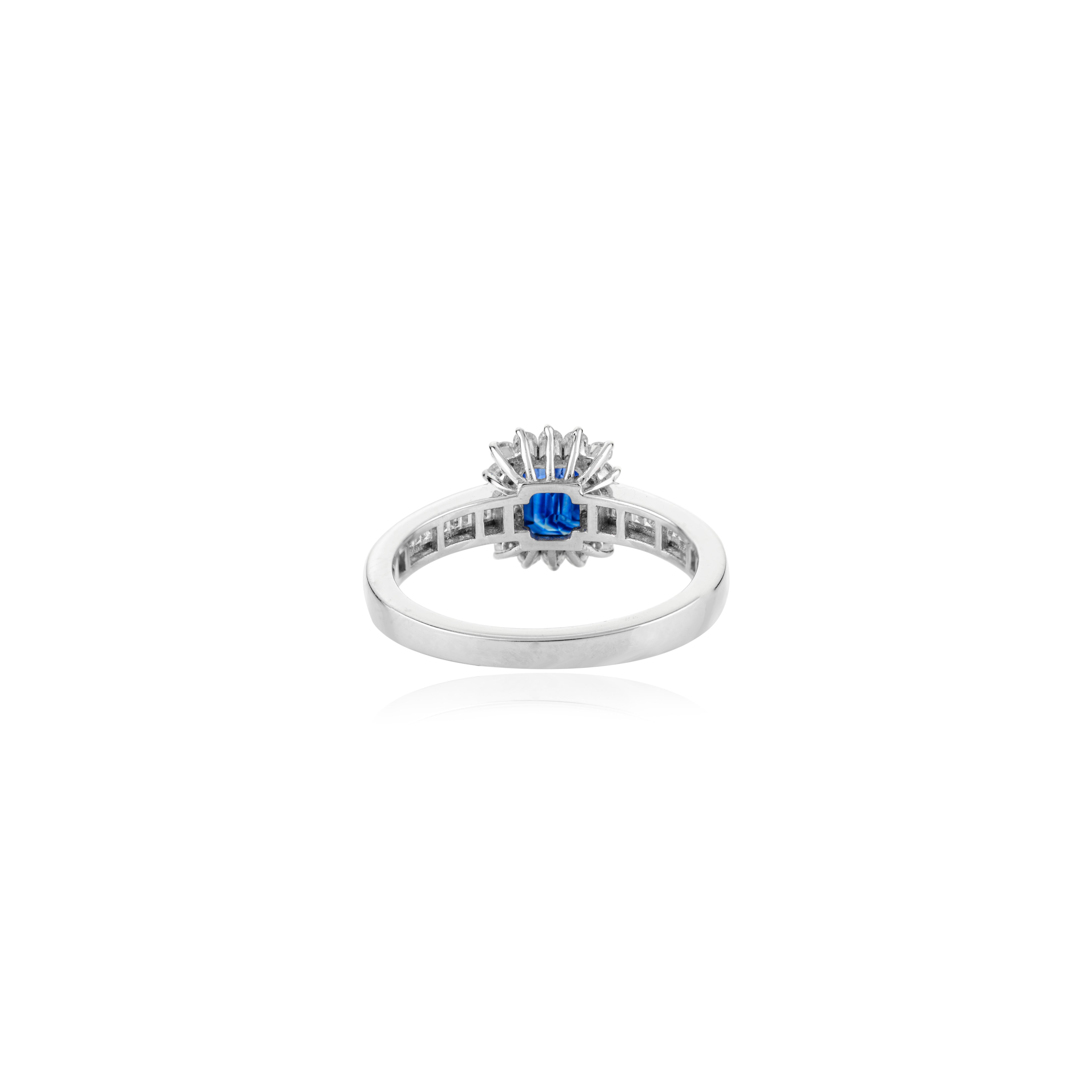 For Sale:  Royal Blue Sapphire Halo Diamond Engagement Ring in 14K White Gold For Women 7