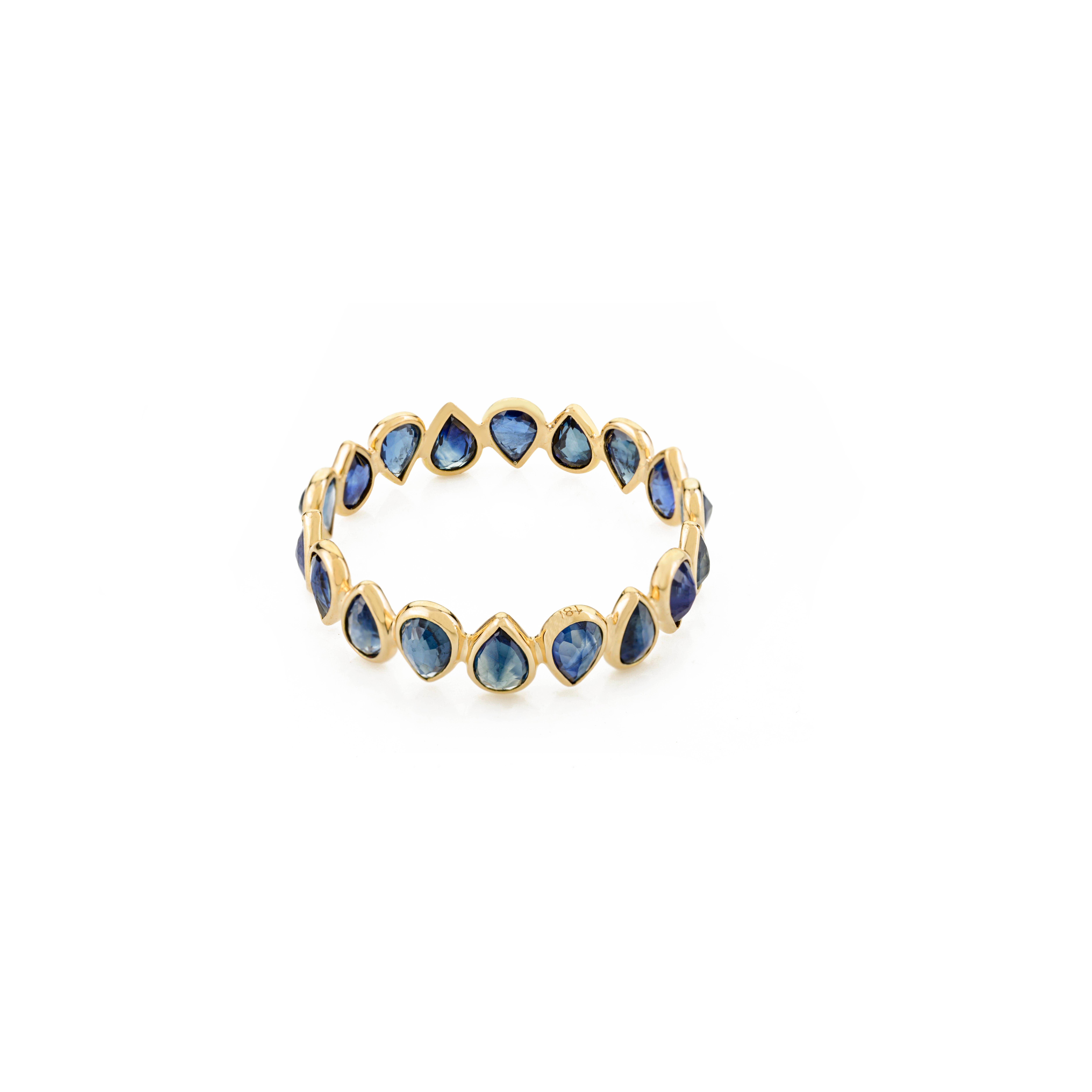 For Sale:  Royal Blue Sapphire Pear Shaped Eternity Ring Band in 18 Karat Solid Yellow Gold 3