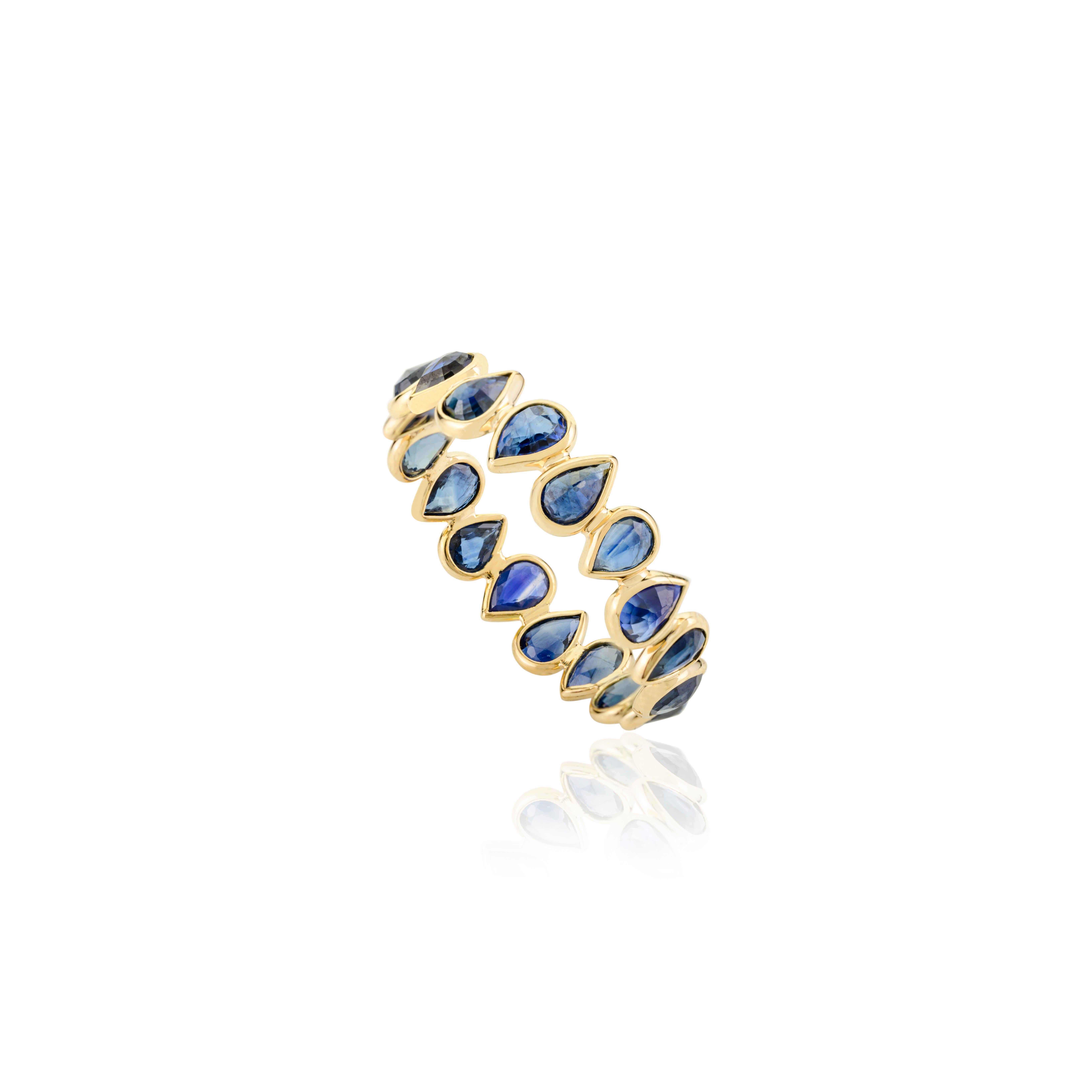 For Sale:  Royal Blue Sapphire Pear Shaped Eternity Ring Band in 18 Karat Solid Yellow Gold 5