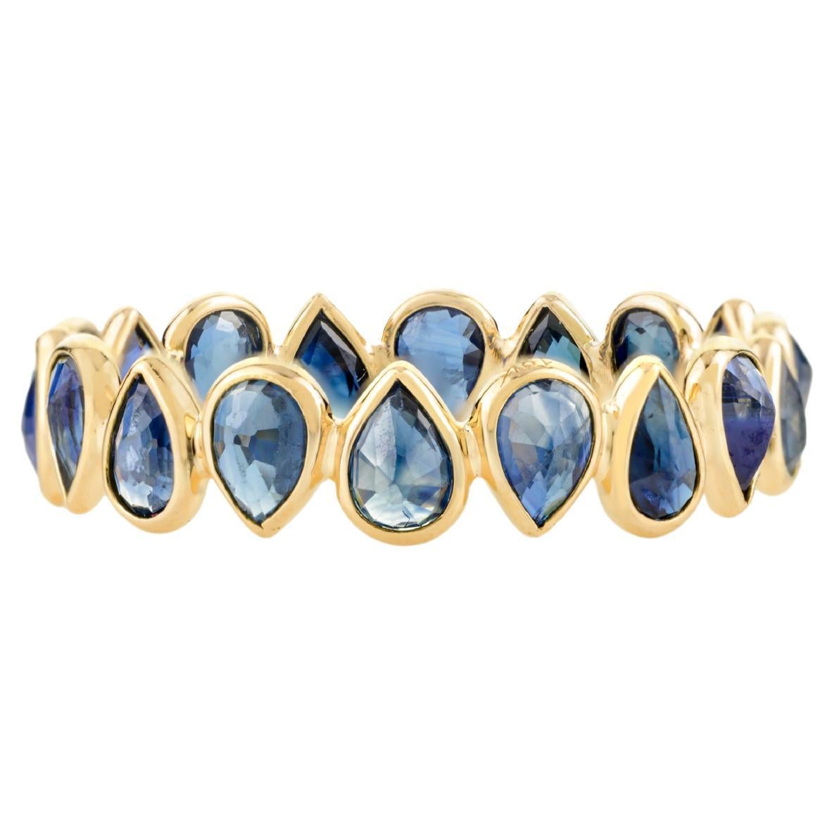 Royal Blue Sapphire Pear Shaped Eternity Ring Band in 18 Karat Solid Yellow Gold