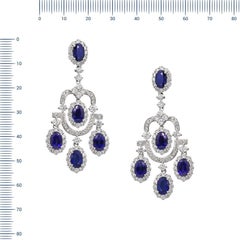 Royal Blue Sapphire White Diamond White Gold 18 Karat Dangle Earrings