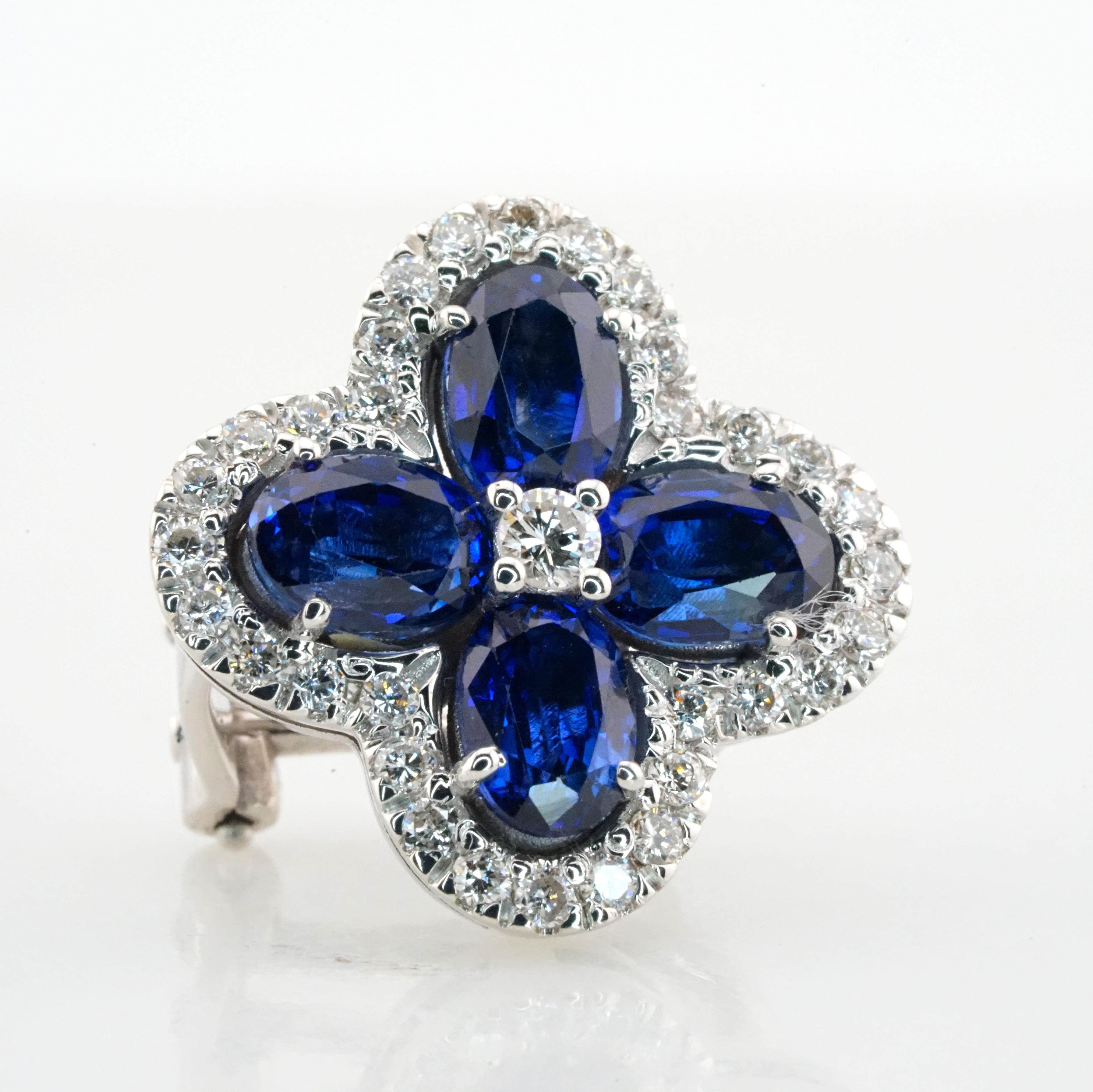 Royal Blue Saphir Weiße Diamanten Made in Italy 18 Karat Weißgold Ohrringe (Ovalschliff) im Angebot