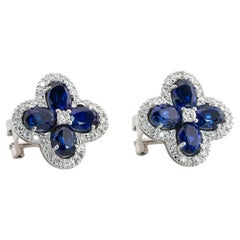 Royal Blue Sapphire White Diamonds Made in Italy 18 Carats White Gold Earrings