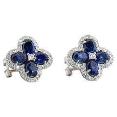 Boucles d'oreilles en or blanc 18 carats, saphir bleu roi et diamants blancs, fabriquées en Italie