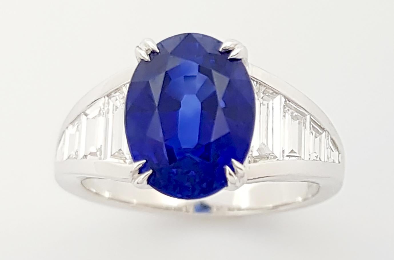 Royal Blue Sapphire with Diamond Ring set in Platinum 950 Settings For Sale 4