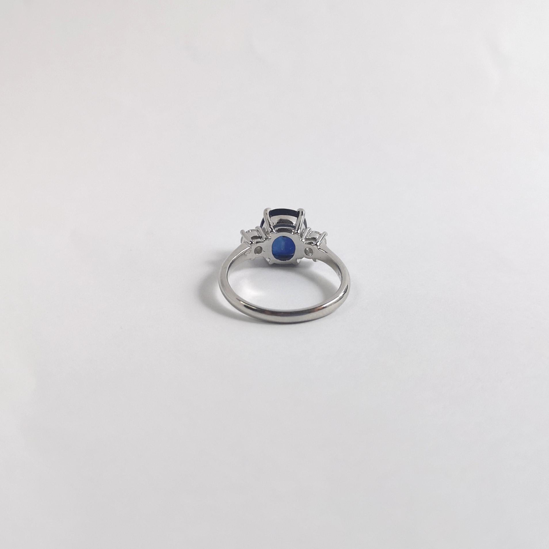 Royal Blue Sapphire with Diamond Ring set in Platinum 950 Settings For Sale 4