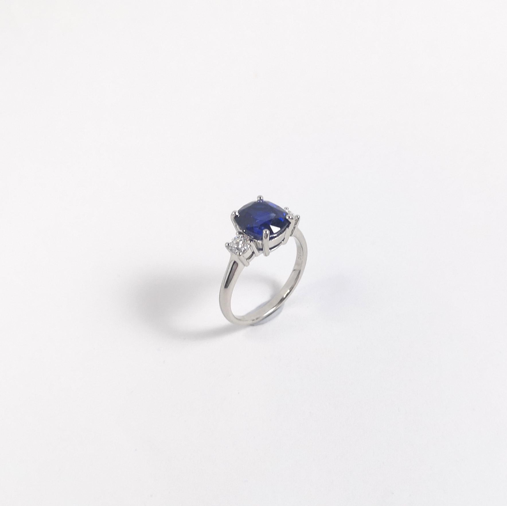 Royal Blue Sapphire with Diamond Ring set in Platinum 950 Settings For Sale 8