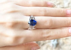 Royal Blue Sapphire with Diamond Ring set in Platinum 950 Settings