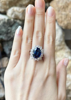 Royal Blue Sapphire with Diamond Ring set in Platinum 950 Settings