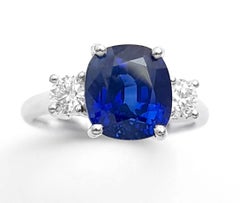 Royal Blue Sapphire with Diamond Ring set in Platinum 950 Settings