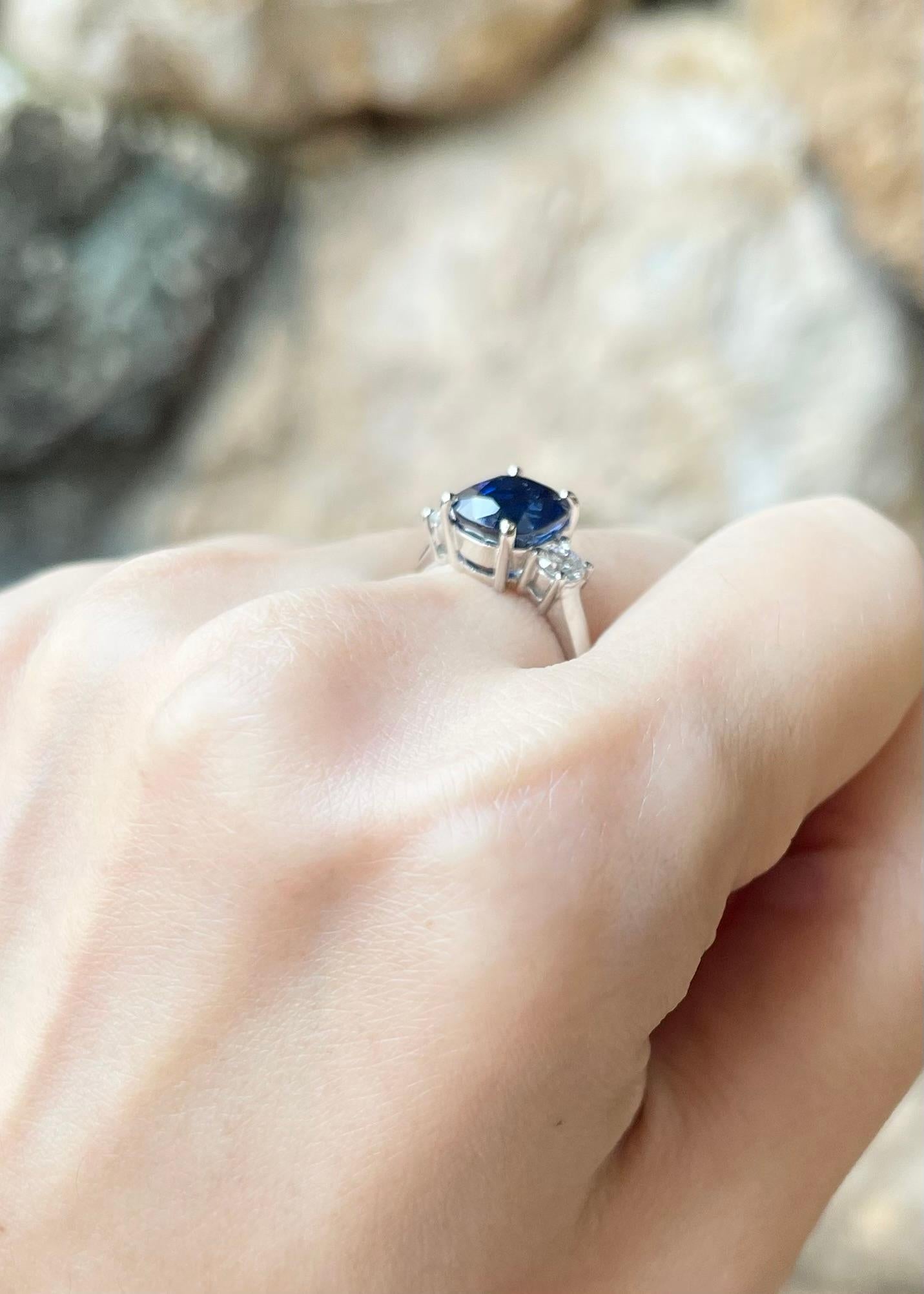 Royal Blue Sapphire with Diamond Ring set in Platinum 950 Settings For Sale 1