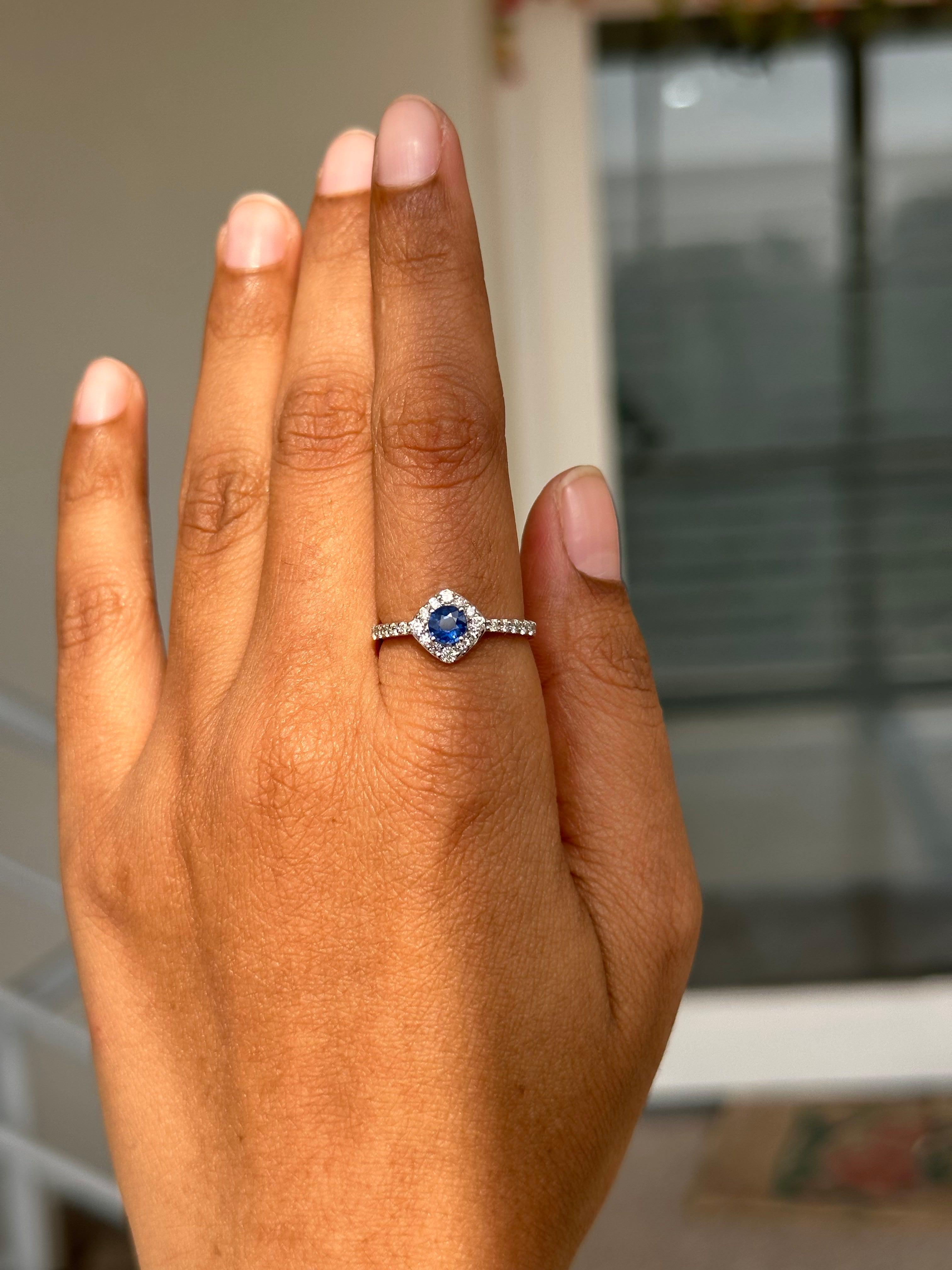 For Sale:  Royal Blue Sapphire with Halo Diamond Ring Crafted in Solid 14k White Gold 13
