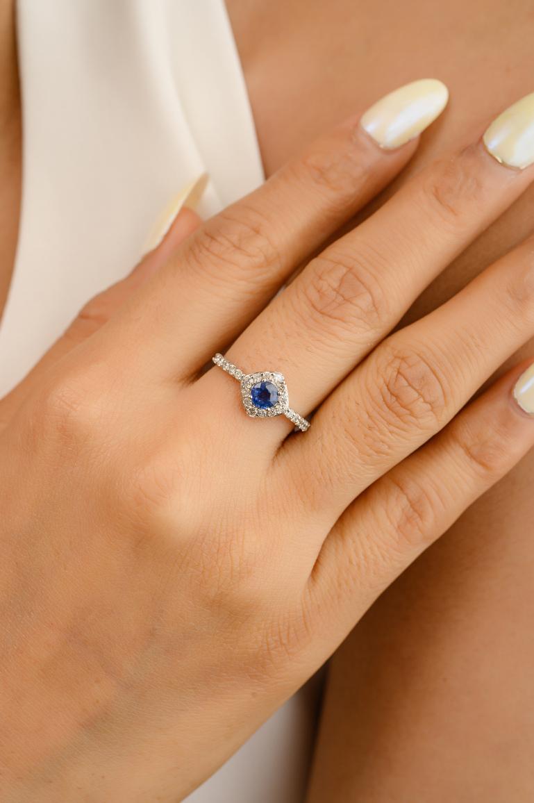 For Sale:  Royal Blue Sapphire with Halo Diamond Ring Crafted in Solid 14k White Gold 2