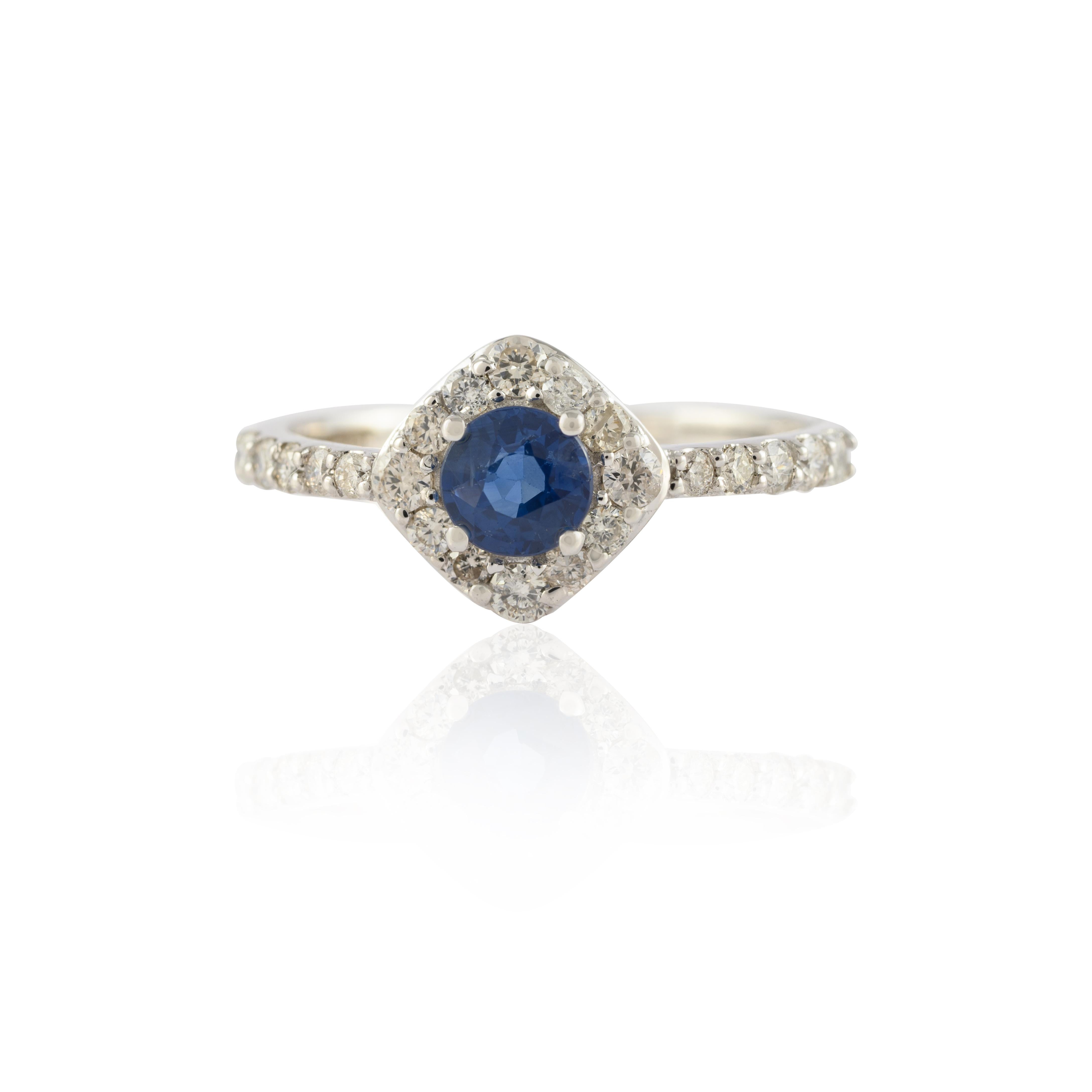 For Sale:  Royal Blue Sapphire with Halo Diamond Ring Crafted in Solid 14k White Gold 3