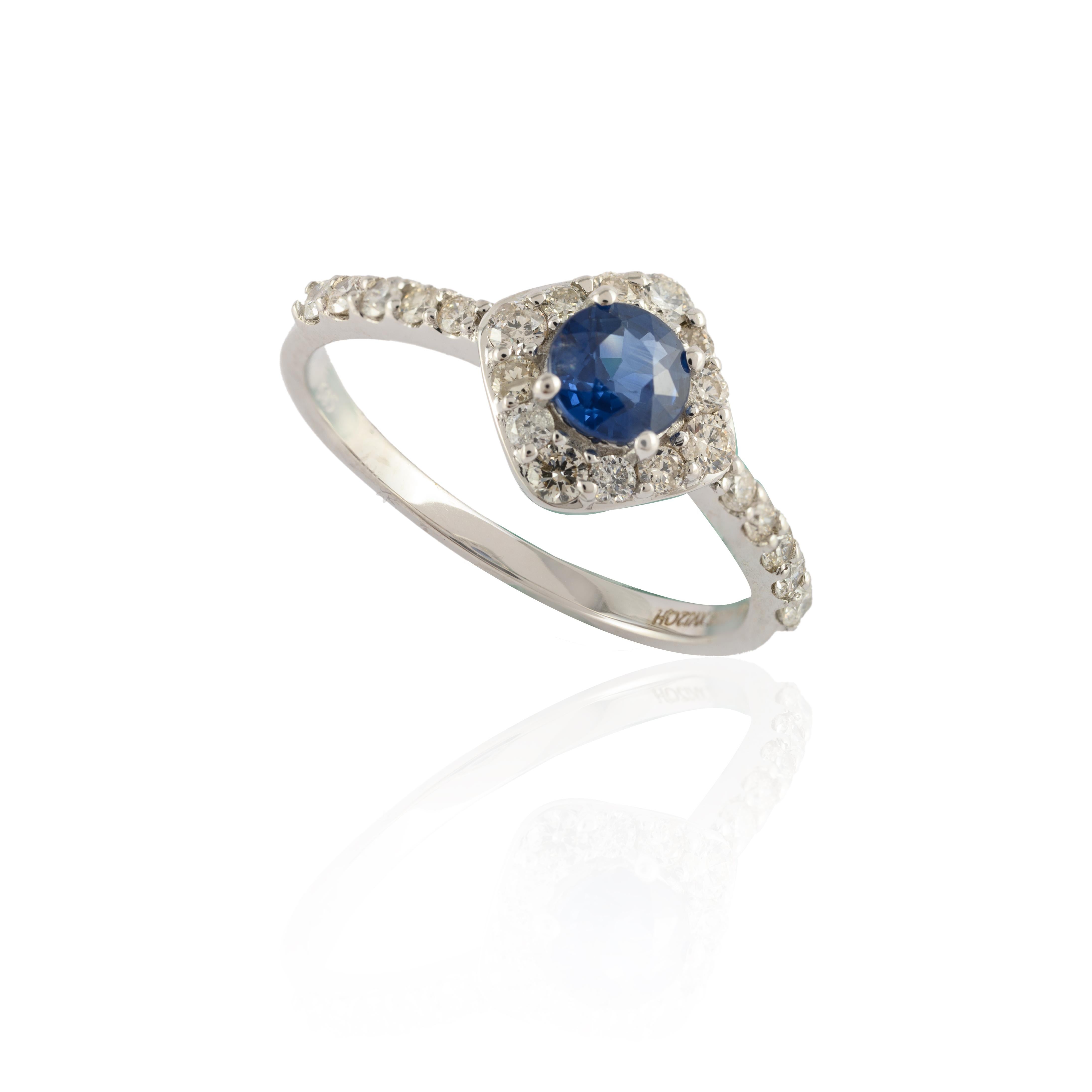 For Sale:  Royal Blue Sapphire with Halo Diamond Ring Crafted in Solid 14k White Gold 12