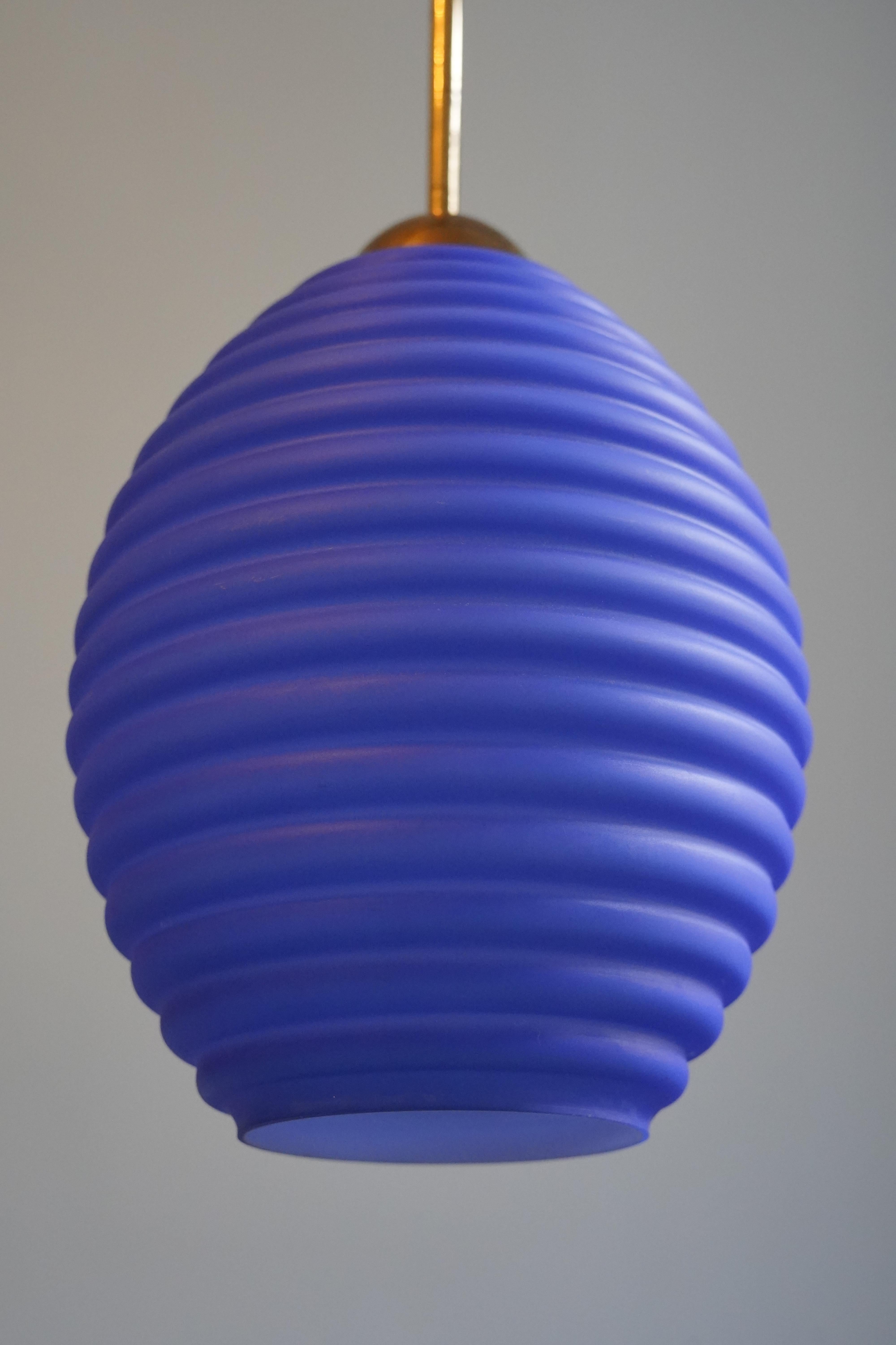 Hand-Crafted Royal Blue Swedish Glass Lantern, 1950 For Sale