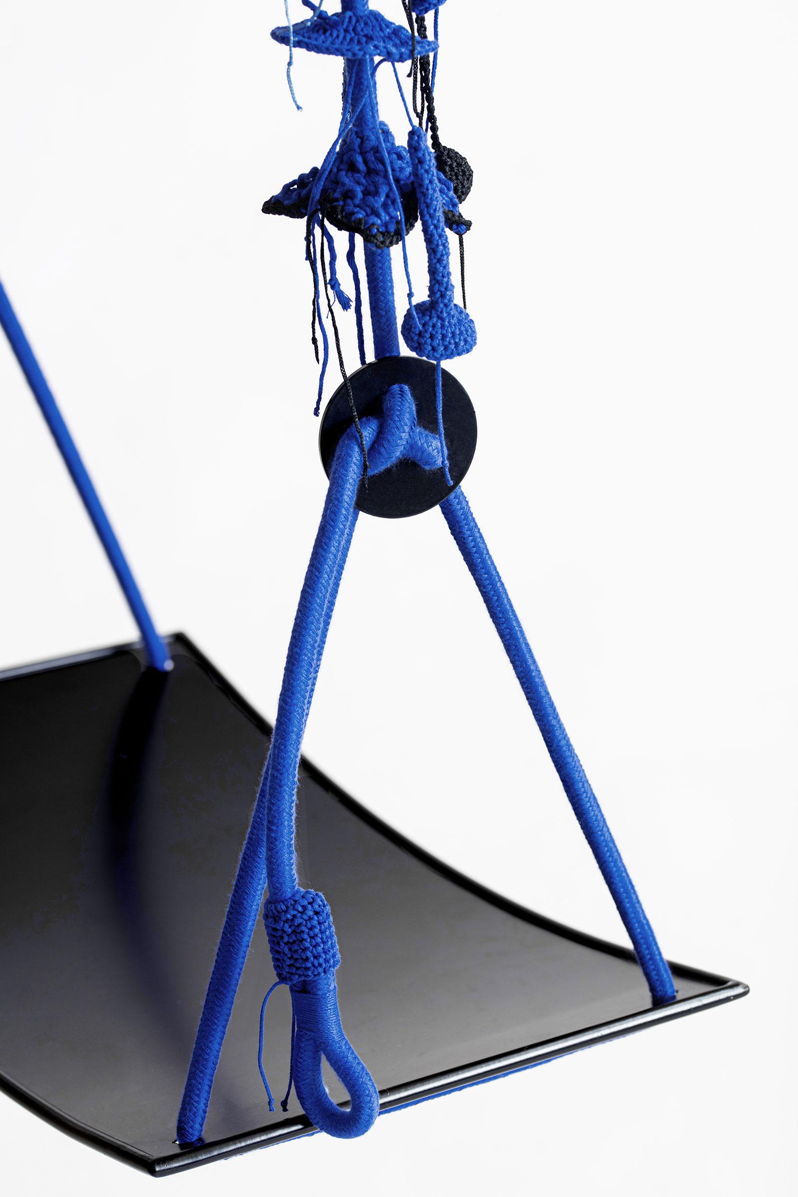 Israeli Royal blue Swing Handmade Crochet with Metal Seat For Sale