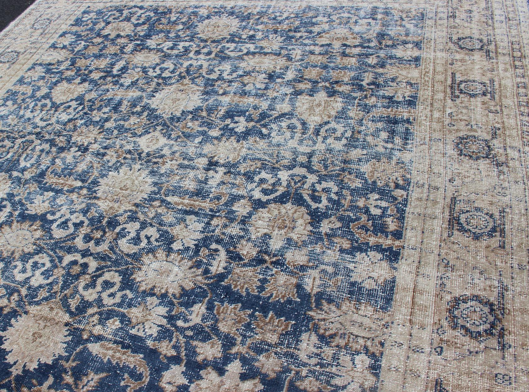 Royal Blue, Taupe Vintage Turkish Distressed Rug with All-Over Geometric  Design In Distressed Condition For Sale In Atlanta, GA