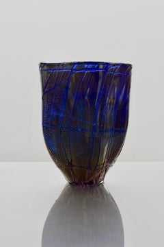 Royal Blue Trailed Free Blown Glass Vase by James Carcass Glass Artist