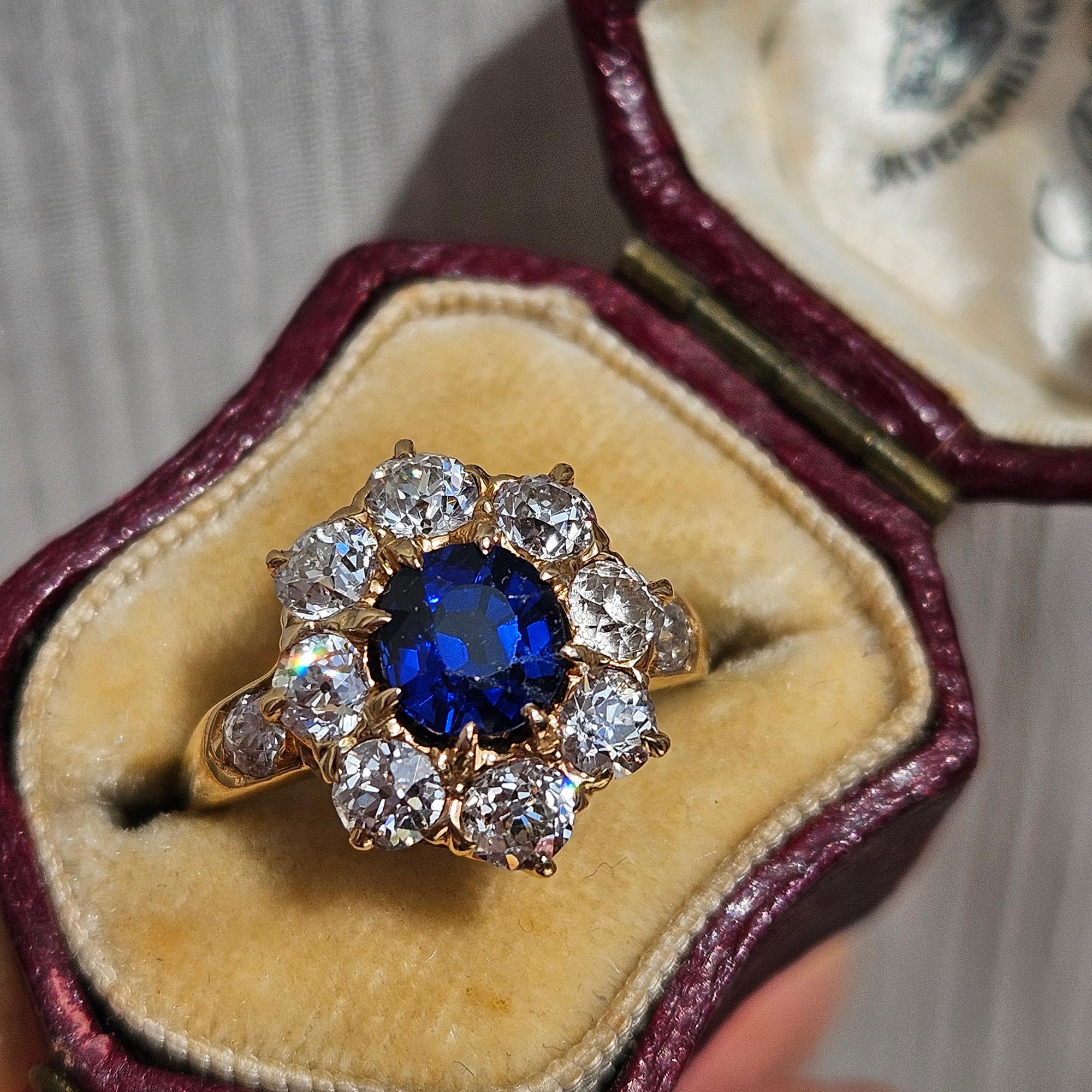 Royal Blue Victorian GIA 2.29ctw Sapphire Diamond Antique Cluster 14K Gold Ring 5