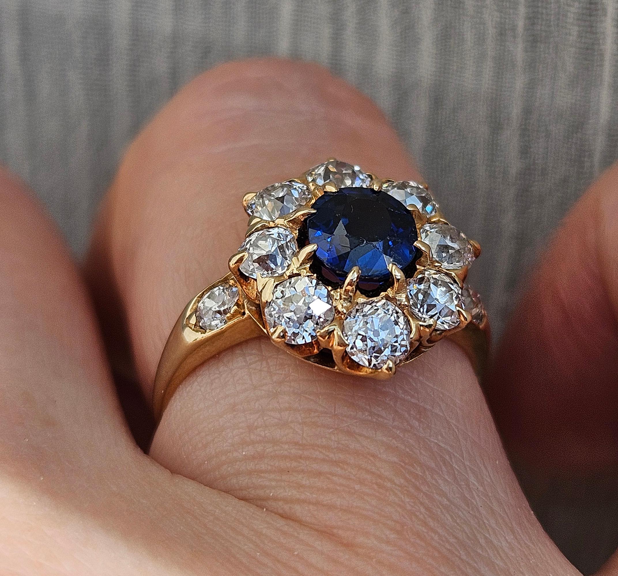 Royal Blue Victorian GIA 2.29ctw Sapphire Diamond Antique Cluster 14K Gold Ring 7