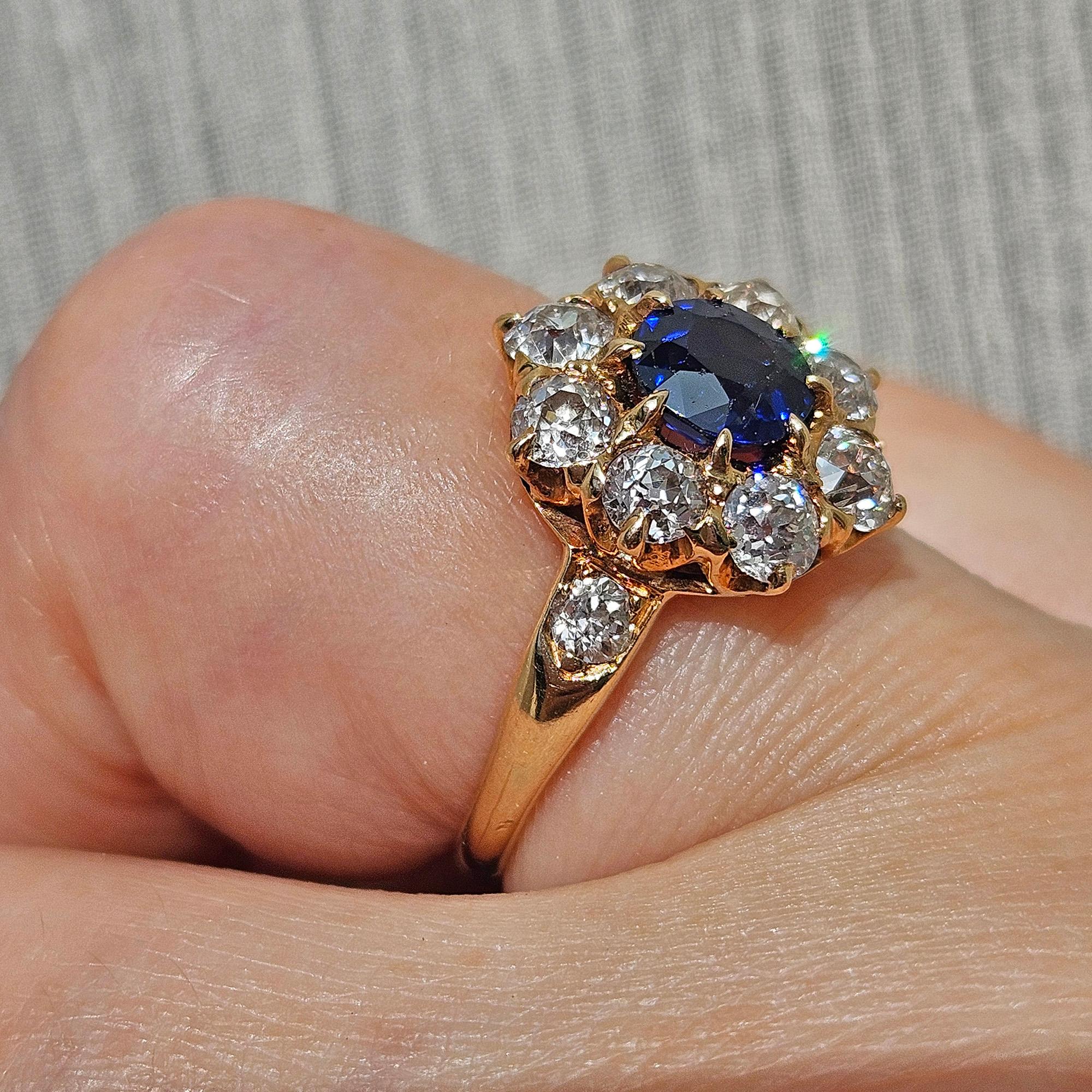Royal Blue Victorian GIA 2.29ctw Sapphire Diamond Antique Cluster 14K Gold Ring 9