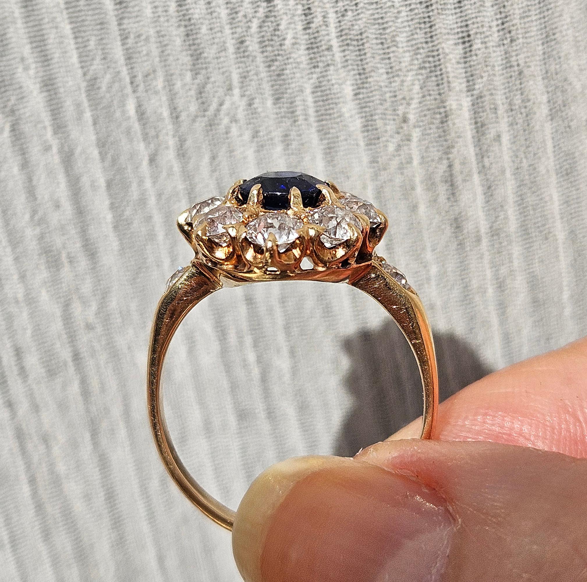 Royal Blue Victorian GIA 2.29ctw Sapphire Diamond Antique Cluster 14K Gold Ring 11