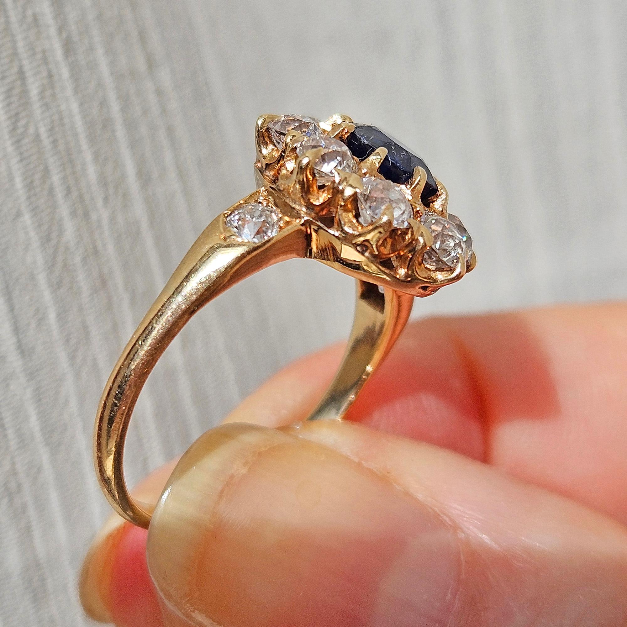 Royal Blue Victorian GIA 2.29ctw Sapphire Diamond Antique Cluster 14K Gold Ring 12